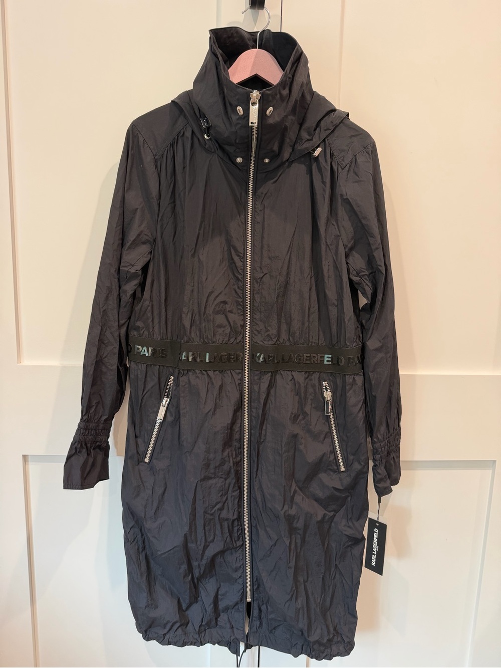 Karl Lagerfeld Black Hooded Trench Coat